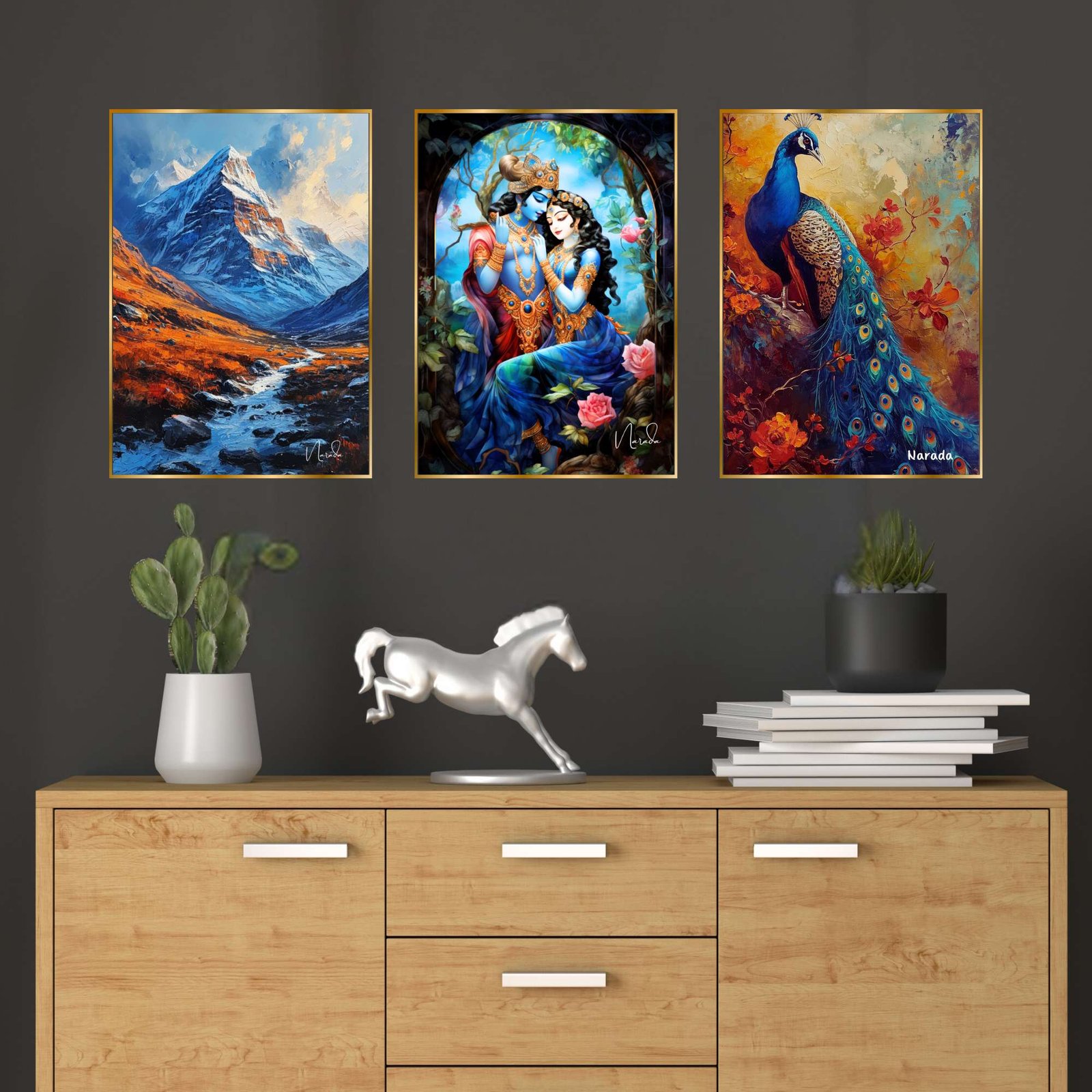 Set of Three Wall Paintings for Wall Dacoration Golden Framed Wall Paintings for Living Room & Bedroom Wall Art for Home Decoration & Office Wall Dรฉcor (18x12 inch CH-GD3-1)