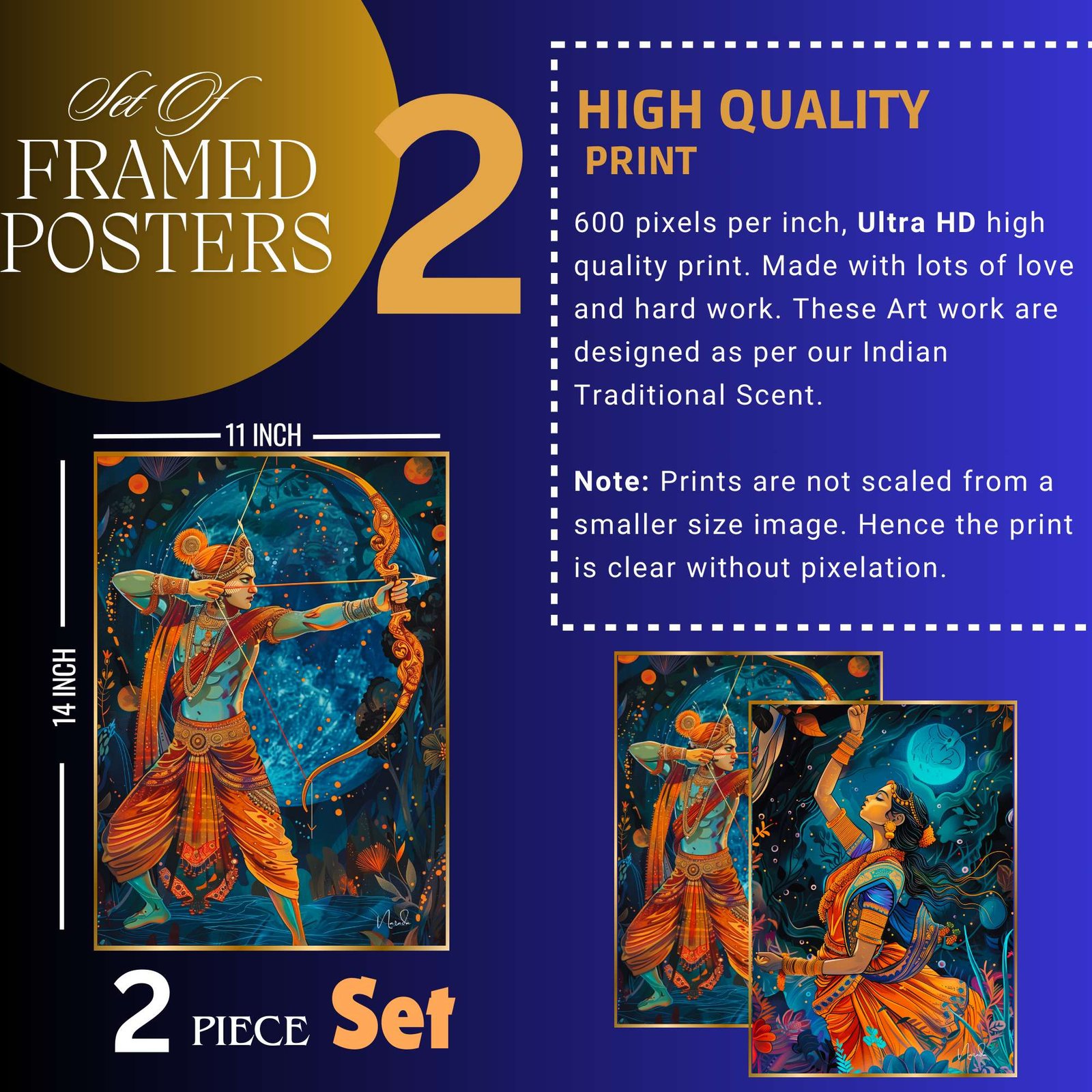 Set of Two Wall Paintings for Wall Dacoration Golden Framed Wall Paintings for Living Room & Bedroom Wall Art for Home Decoration & Office Wall Dรฉcor (14x11 inch CH-GD2-4) - Image 2