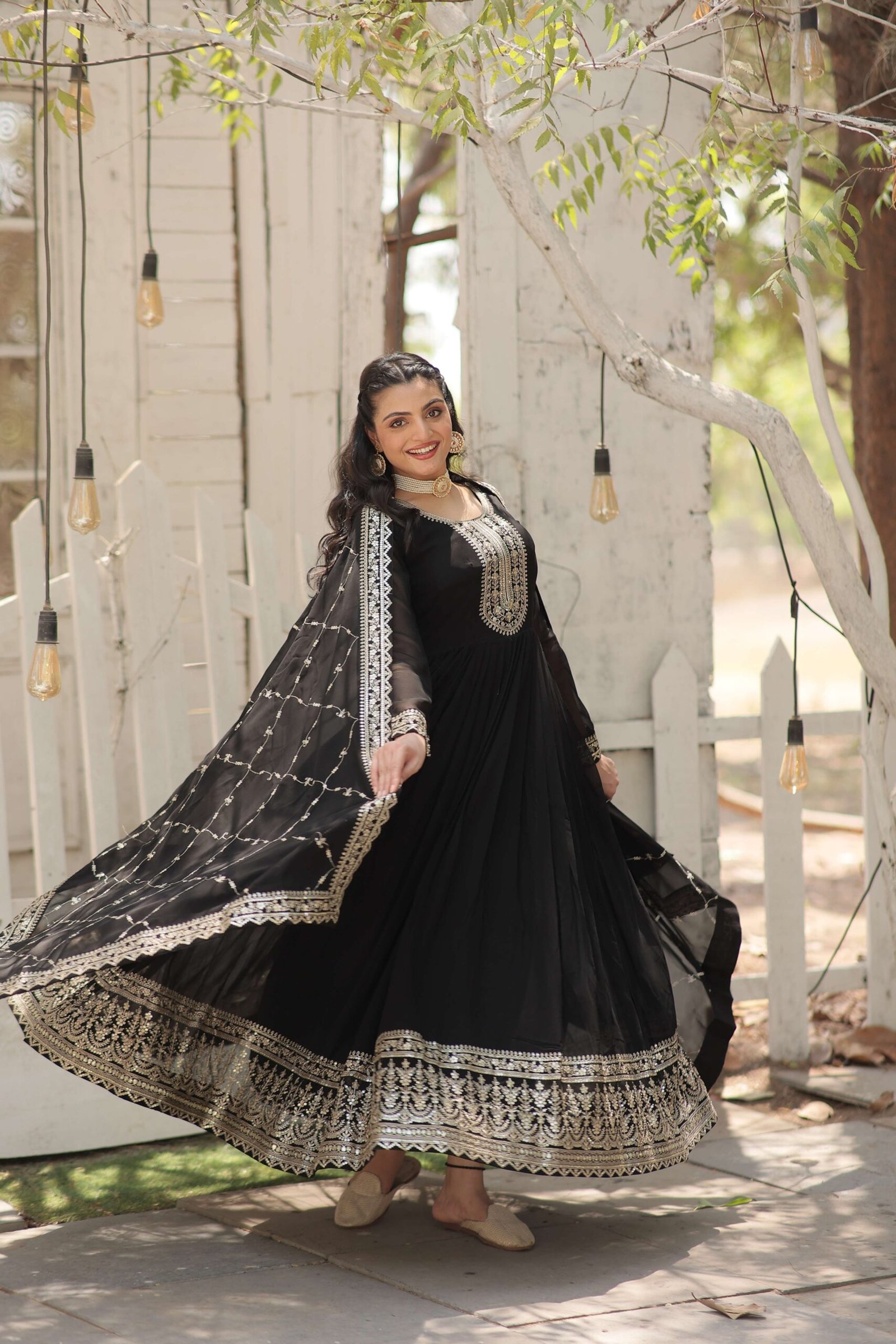 Black Faux Blooming Sequins Embroidered Gown with Matching Dupatta ? Festive & Party Wear 2024 - Image 7