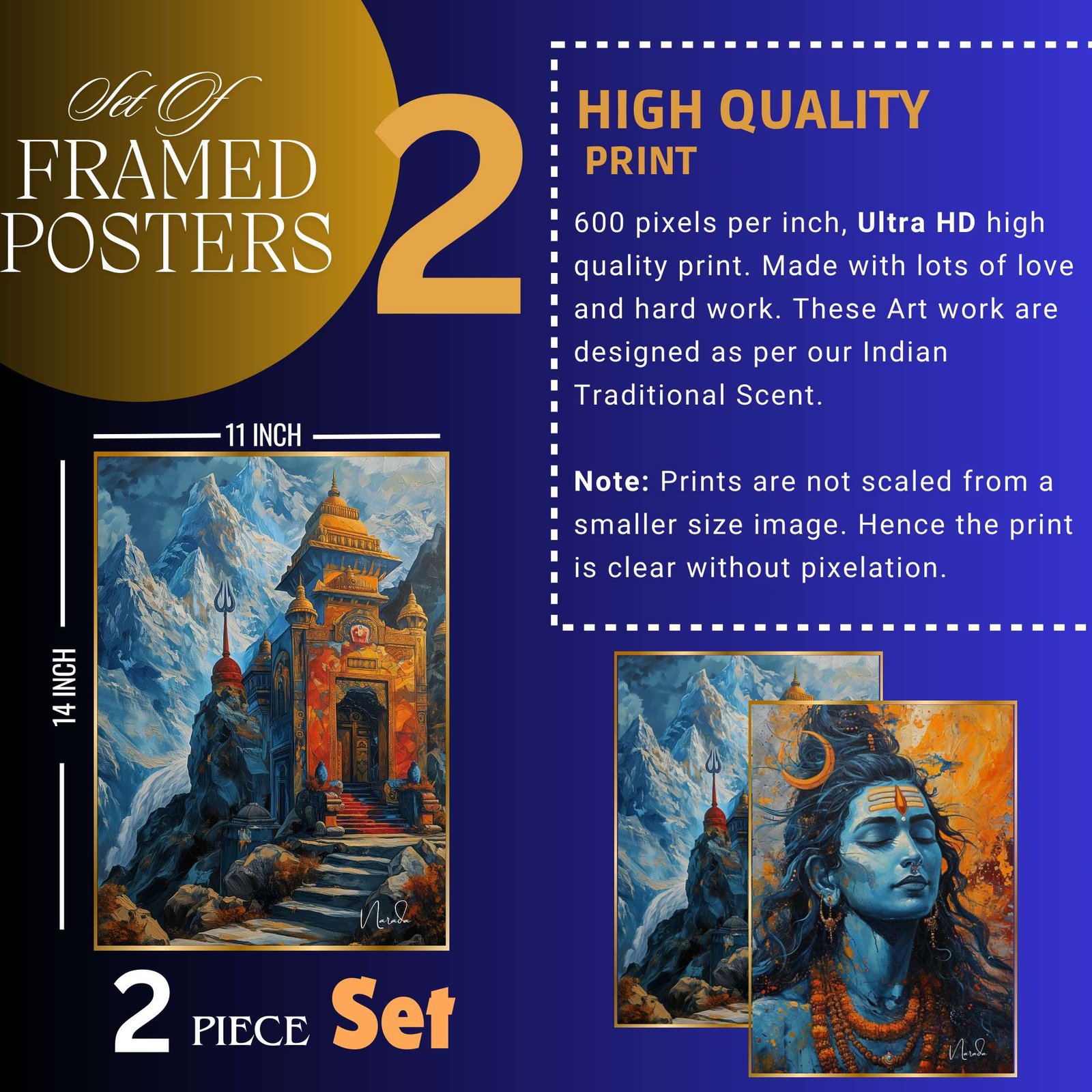 Set of Two Wall Paintings for Wall Dacoration Golden Framed Wall Paintings for Living Room & Bedroom Wall Art for Home Decoration & Office Wall Dรฉcor (14x11 inch CH-GD2-7) - Image 2