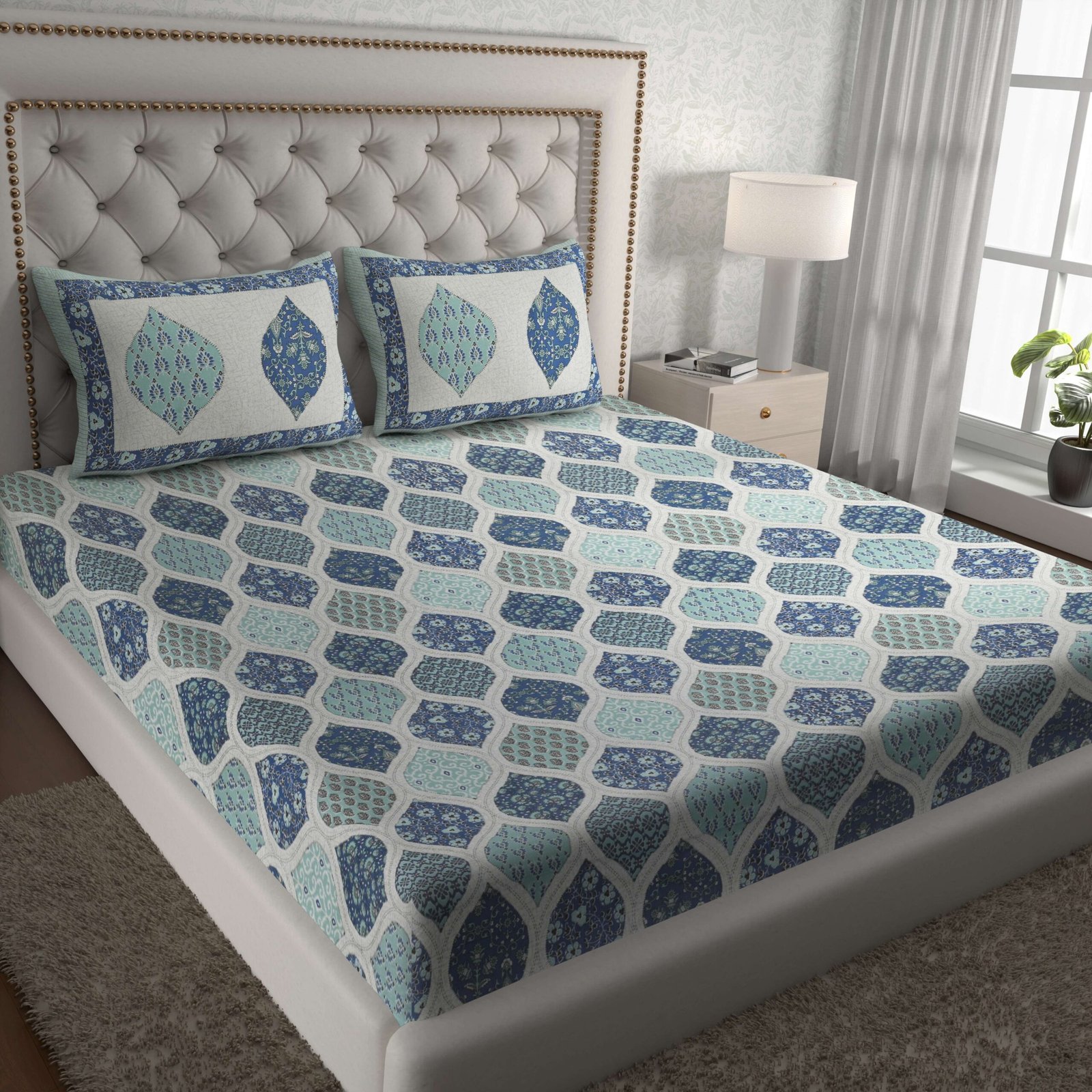 Rajasthani Traditionally Printed Cotton Doublebed Bedsheet With Pack of 2 Pillow Covers - Image 2